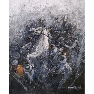 Naeem Rind, 22 x 28 Inch, Acrylic on Canvas, Buzkashi Painting, AC-NAR-011